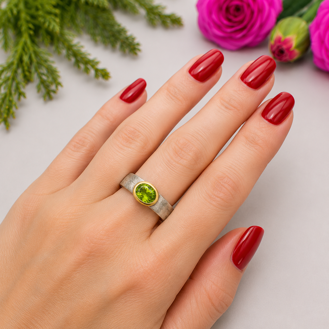 Peridot Ring - Mattiert vergoldet
