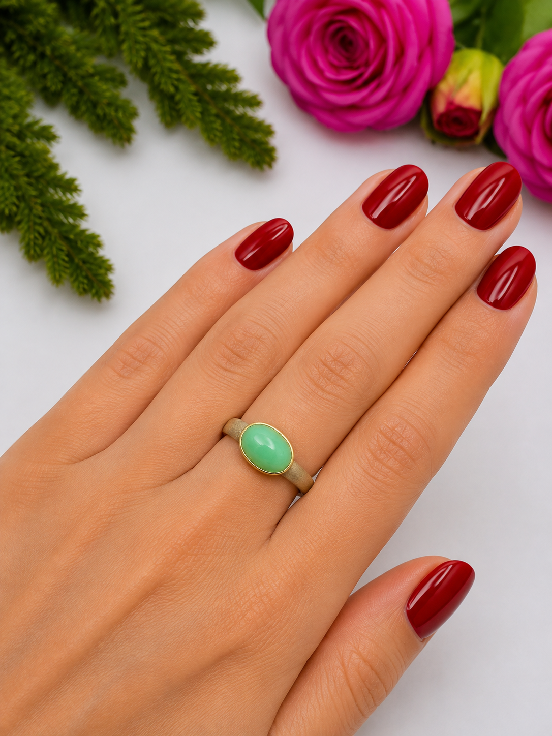 Chrysopras Ring - mattiert vergoldet