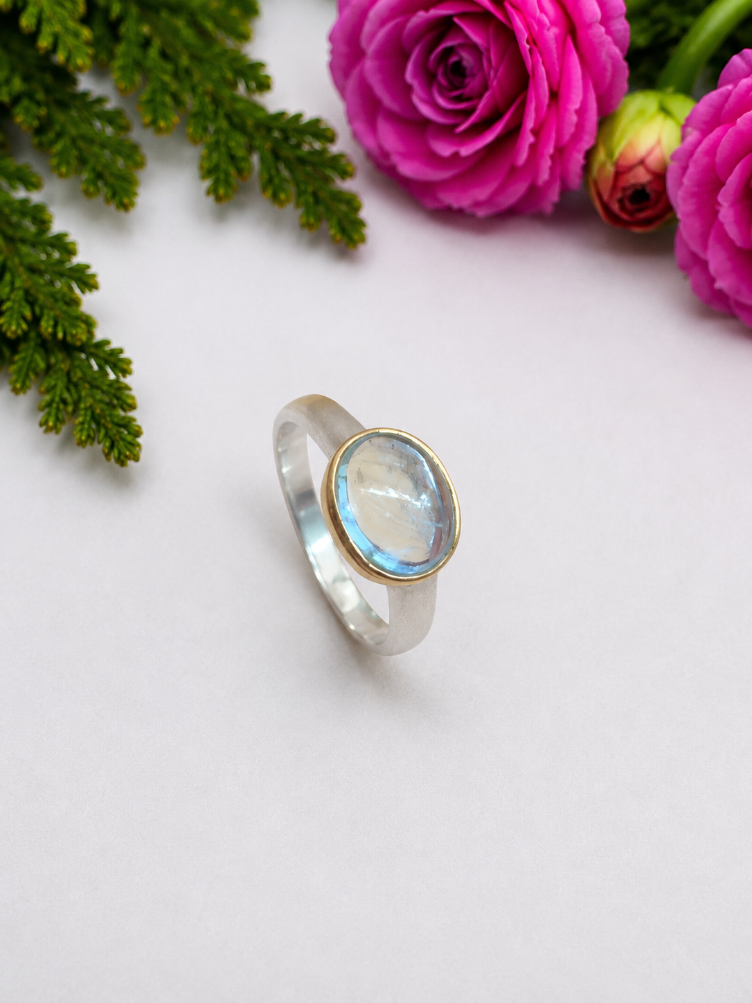 Aquamarin Ring - 60 mattiert vergoldet
