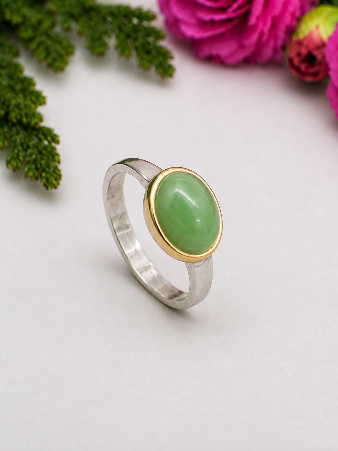 Chrysopras Ring - mattiert vergoldet