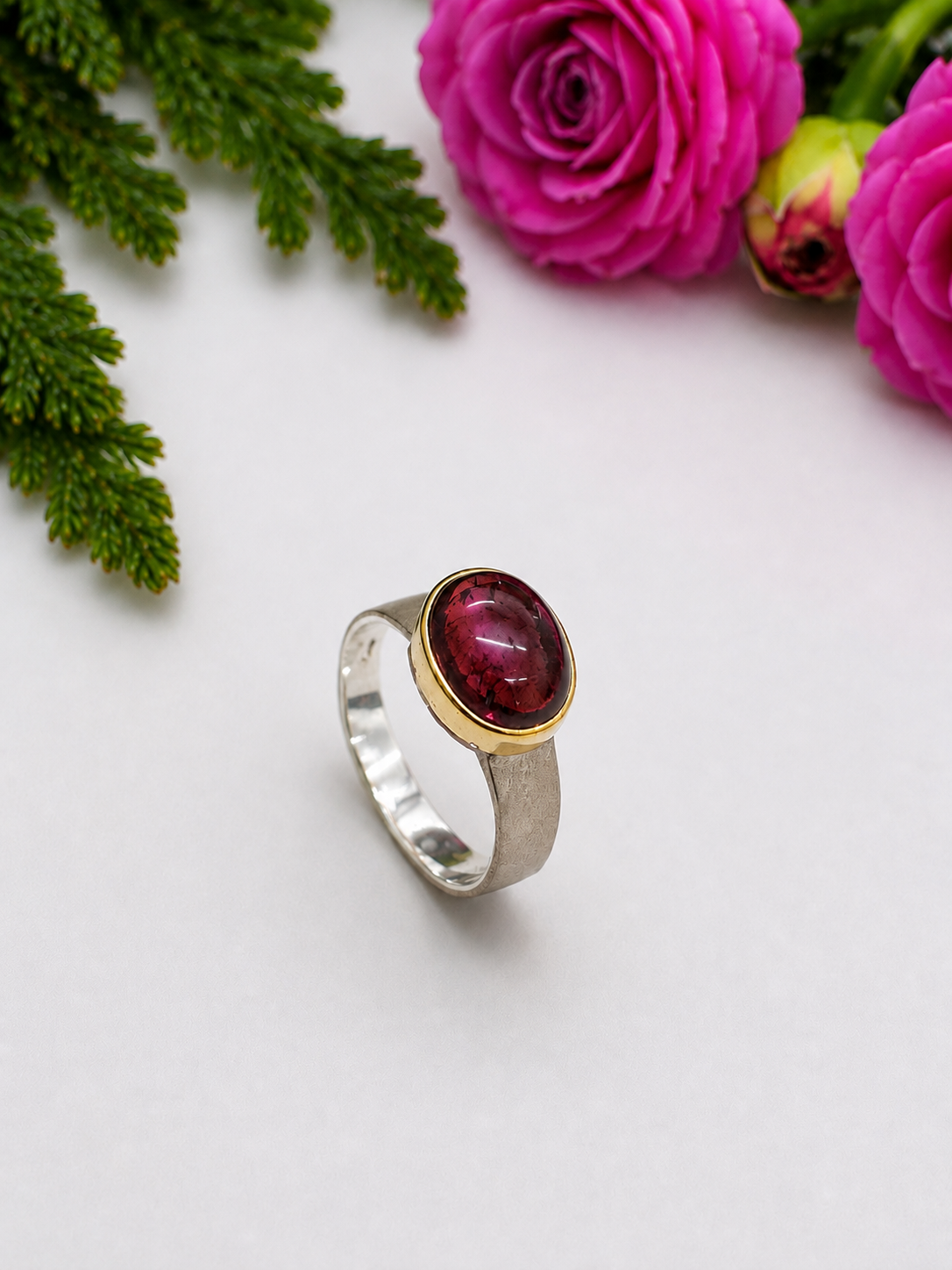 Pink Turmalin Ring - 57 - mattiert vergoldet