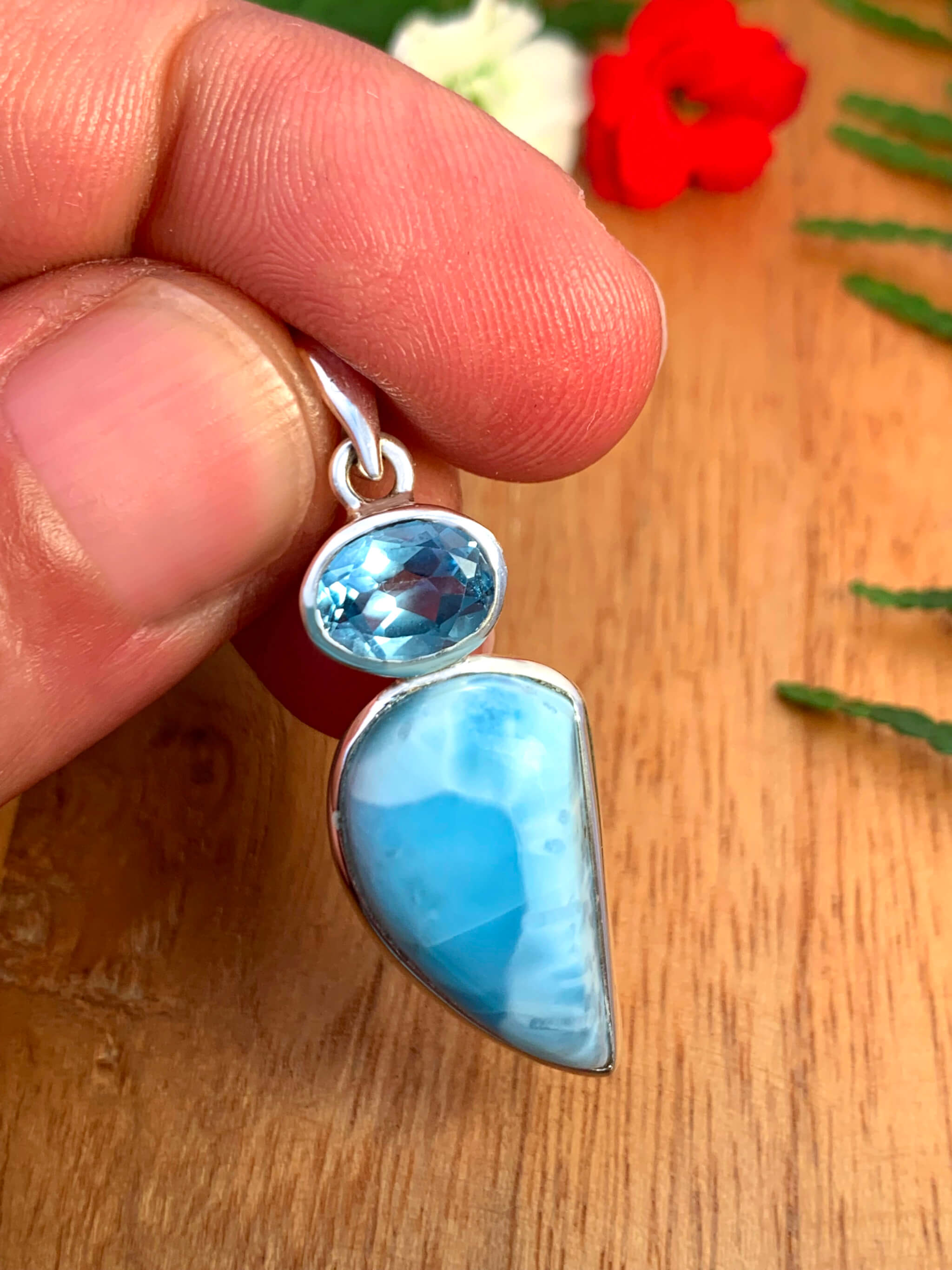 Larimar with Blue Topaz Pendant 
