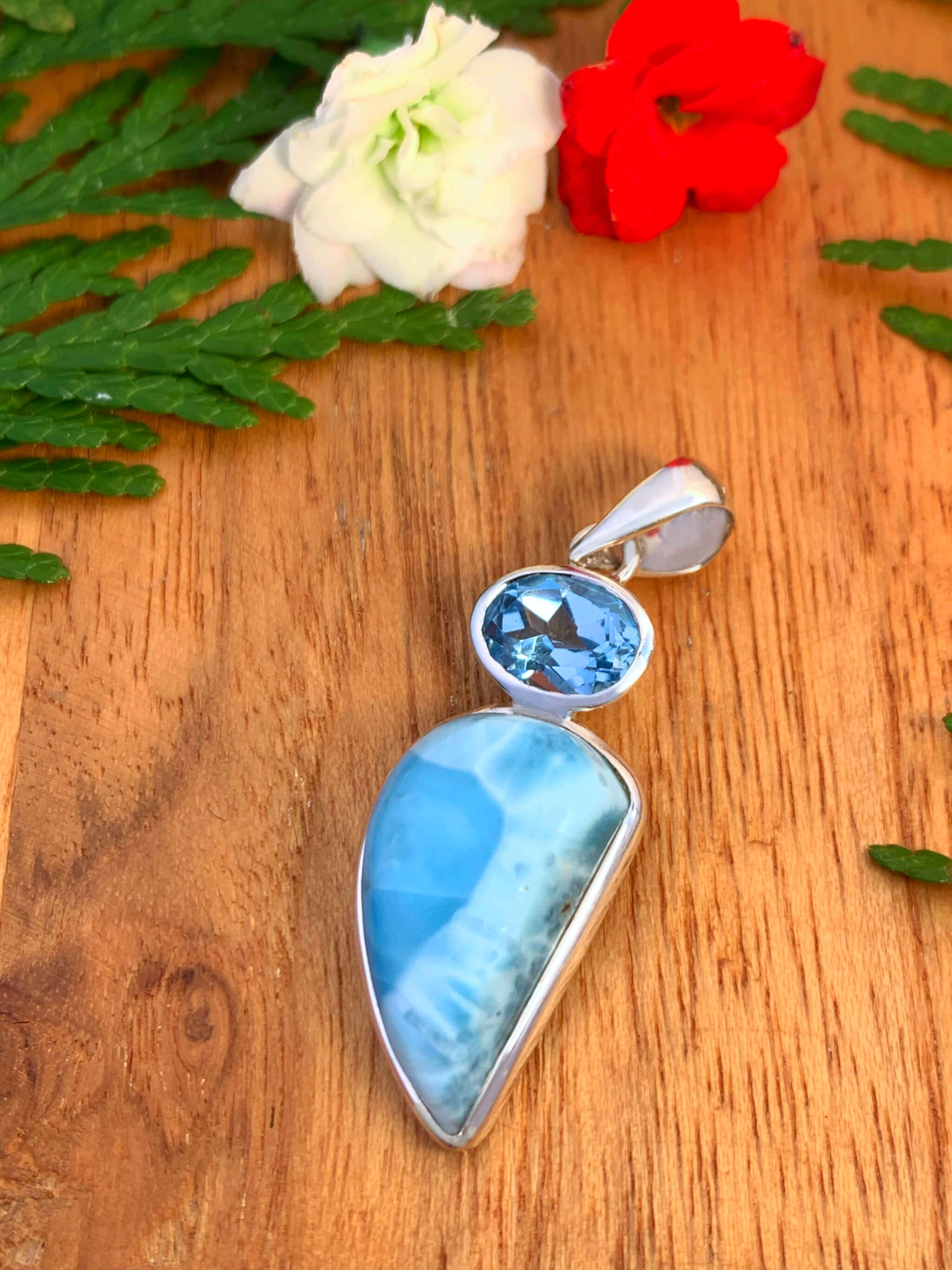 Larimar with Blue Topaz Pendant 
